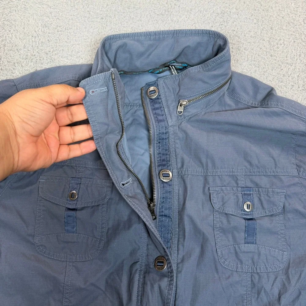 Kuhl Womens Blue Grey Arktik Utility Field Jacket Hidden Hood Size Large